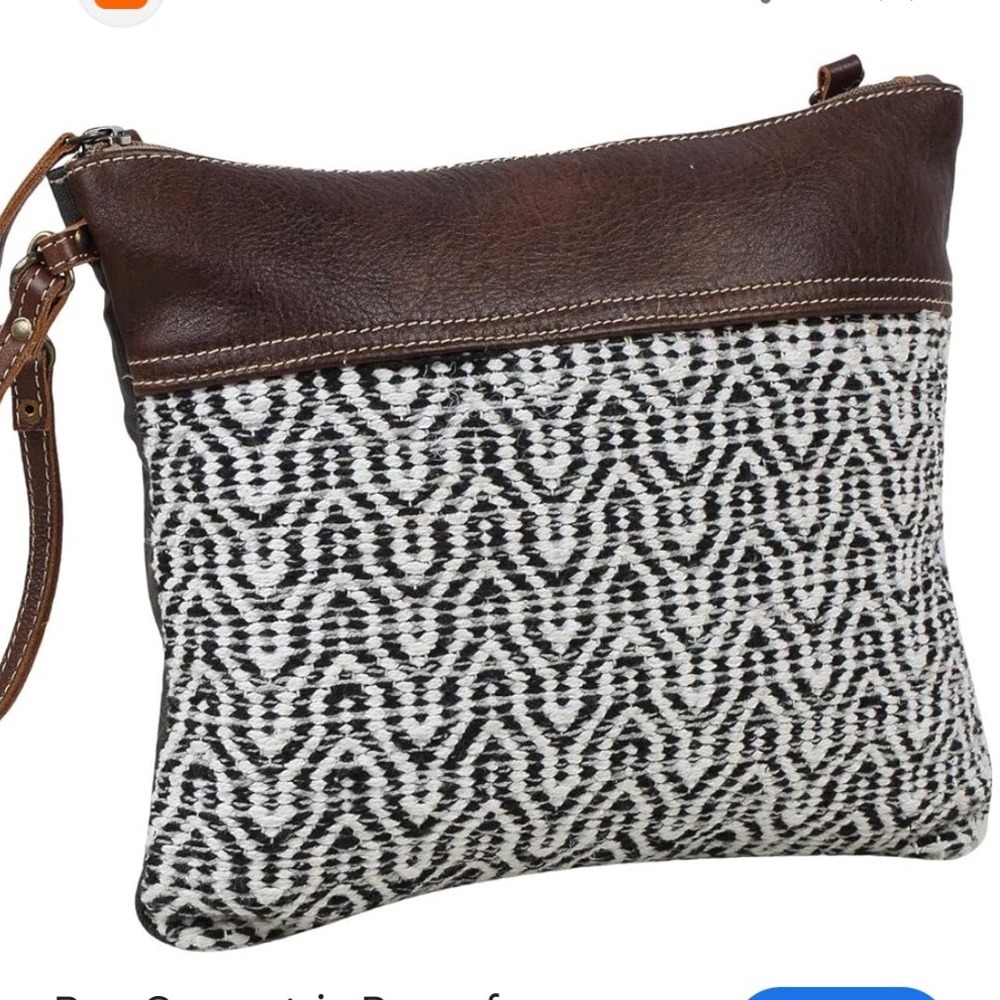 Myra Vintage Geometric Woven Upcycled Rug Leather Crossbody Shoulder Bag - Picture 1 of 10